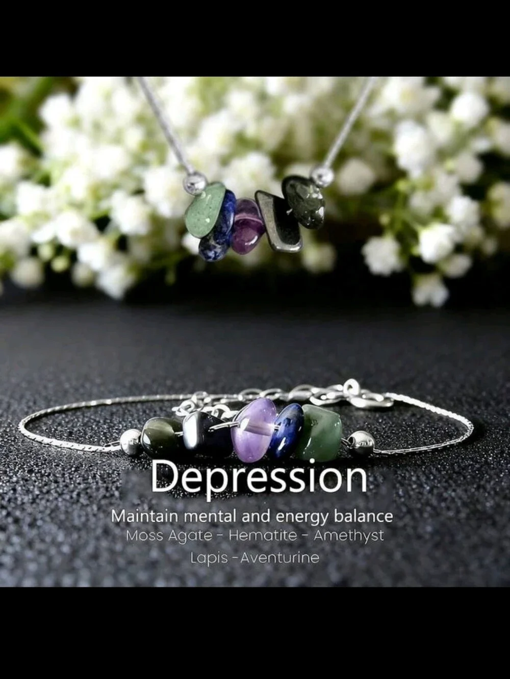 Natural Stone Jewelry Bracelet And Necklace Set, Helps Relieve Depression